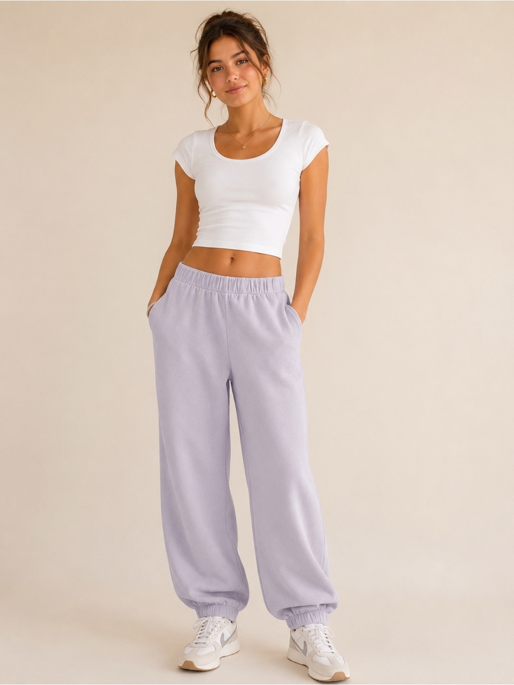 Brandy Melville Rosa Fleece Lined Cotton Joggers Lavender OS